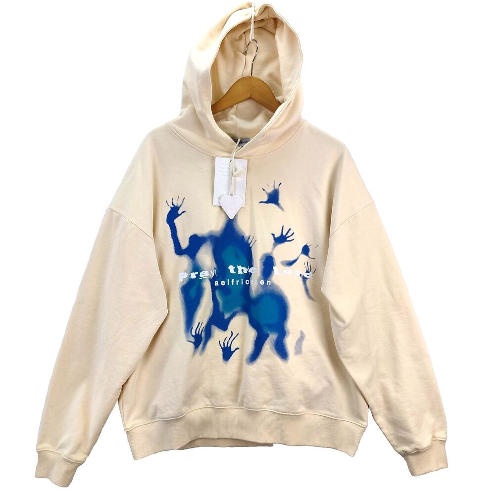 New ALFRIC EDEN Hoodie Womens Small Cream Abstraction Shadow Print Sweatshirt
